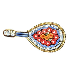 Vintage Micro Mosaic Millefiori Glass Mandolin Shaped Brooch Pin Made in Italy